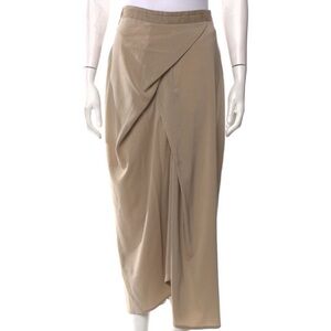 $995 NWT Brunello Cucinelli beige silk draped midi skirt IT 46